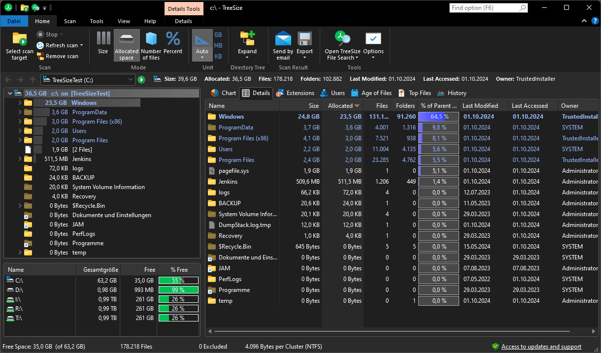 TreeSize Pro dark mode